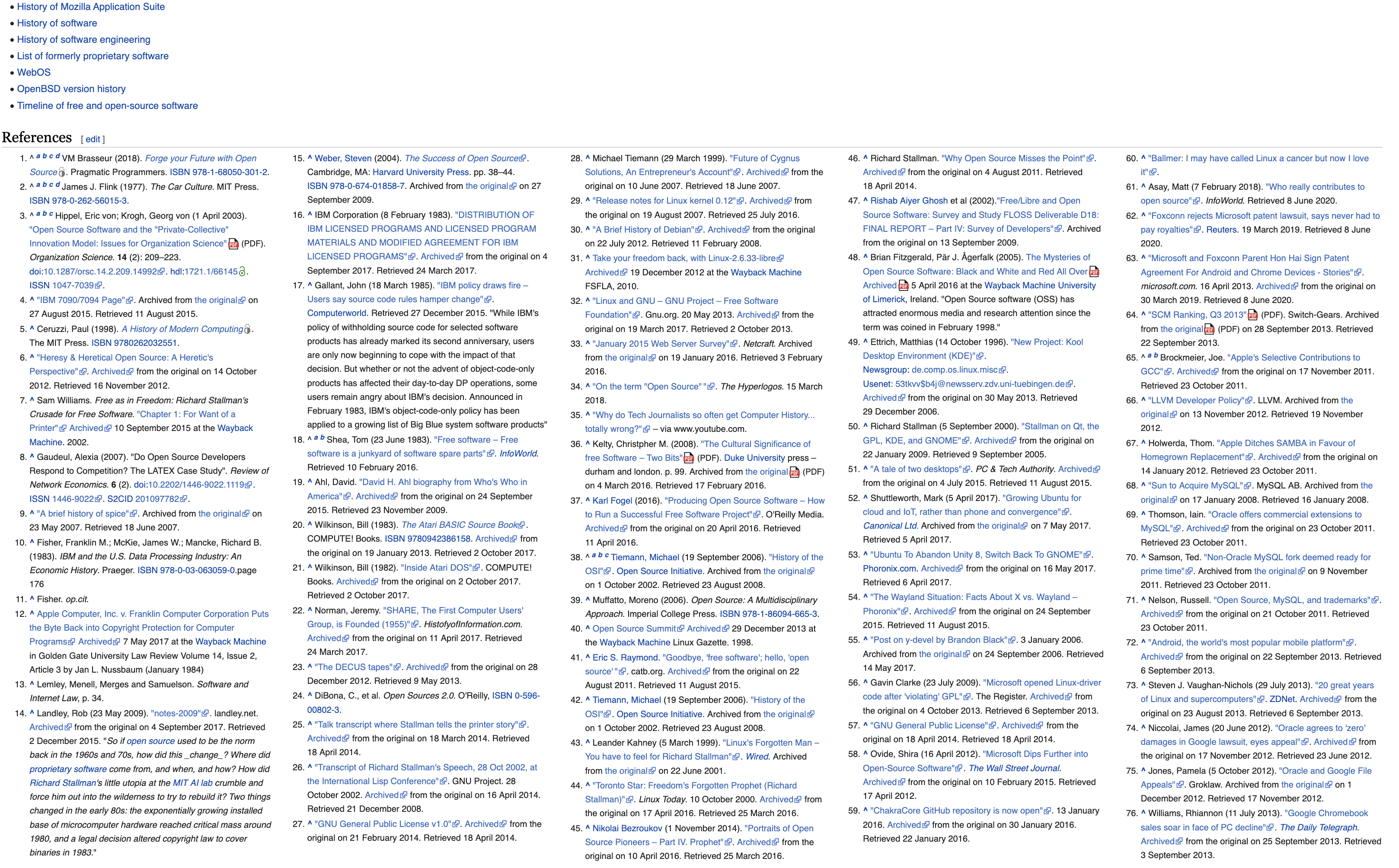 References of history of free and open-source software